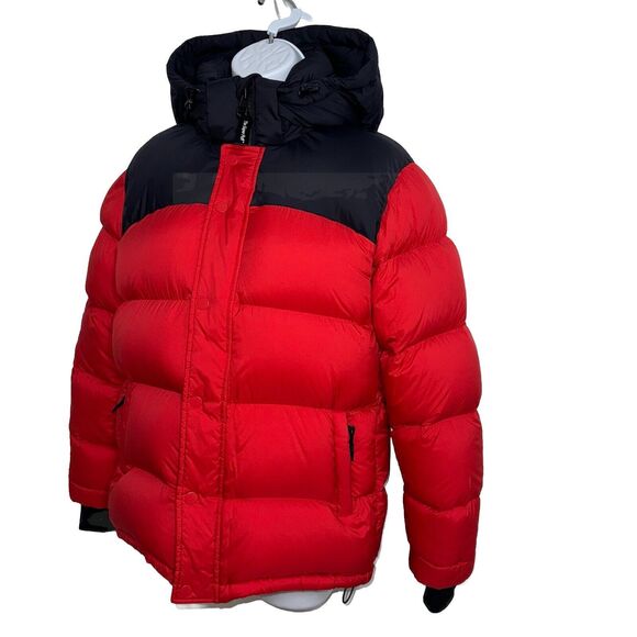 Aritzia TNA Super Puff Premium Goose Down Puffer Jacket Quilt Black Red Women XS - Picture 1 of 16